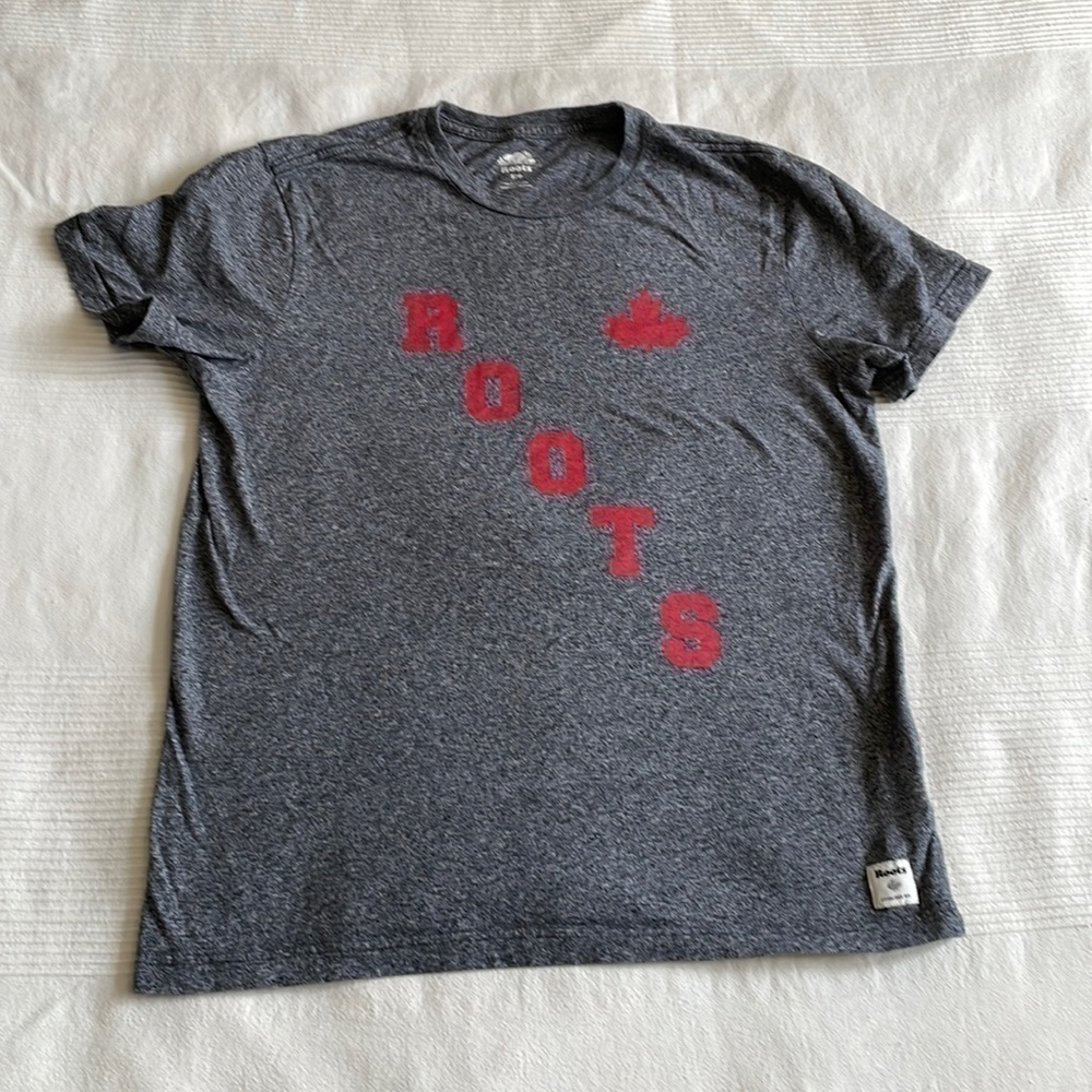 ROOTS Gray Space Dye Logo Graphic T-Shirt Size Small